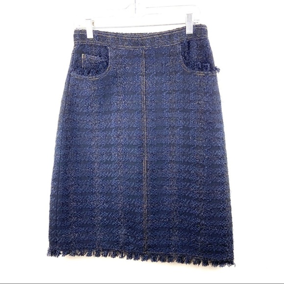 Tory Burch Aria Skirt Black Metallic Check Tweed - Picture 4 of 11